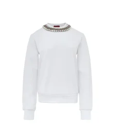 Weißer Juwelenausschnitt Pullover