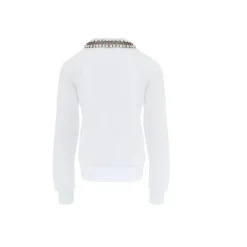 Weißer Juwelenausschnitt Pullover