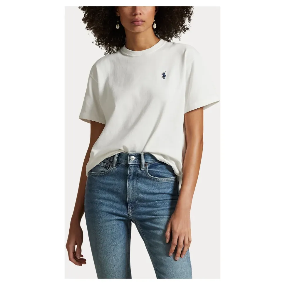 Weißes T-Shirt mit gesticktem Pony