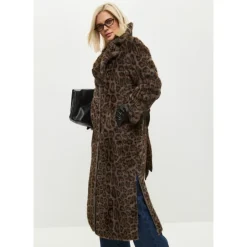 Wendbarer Fake Shearling Mantel mit Animal Print