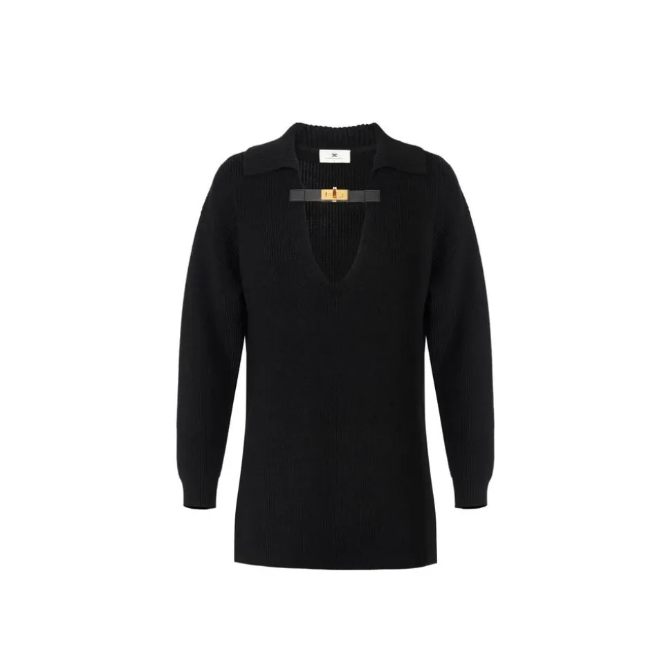 Wollmischpullover mit Schmuckträger