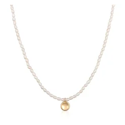 Zarte Süßwasserperlenkette mit rundem Plättchen-Anhänger