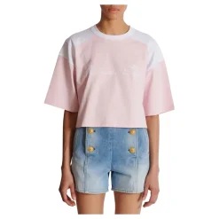 Zweifarbiges T-Shirt mit Signatur-Stickerei